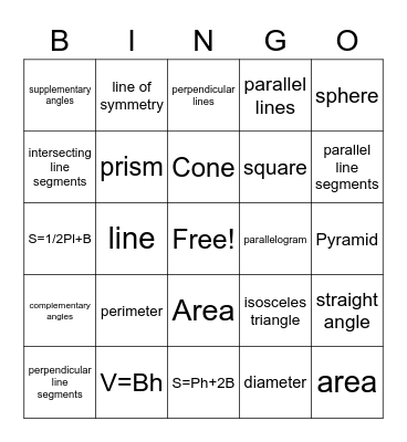 Geometry Bingo Card