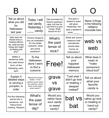 Halloween Speech Bingo Card