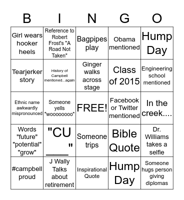 Boring Graduation Bingo- CU edition Bingo Card