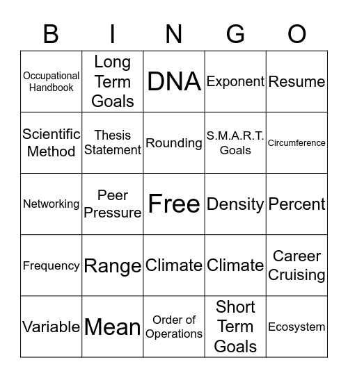 Math, Science, & Career Bingo Card
