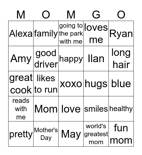 MOMGO Bingo Card