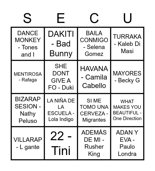 BINGI MUSICAL Bingo Card