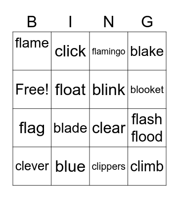 fl, cl, bl words Bingo Card