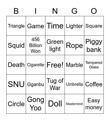 #FASquidGamesAndChill2021 Bingo Card