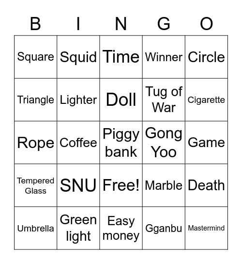 #FASquidGamesAndChill2021 Bingo Card