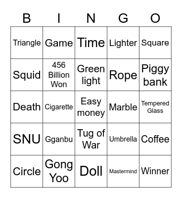 #FASquidGamesAndChill2021 Bingo Card