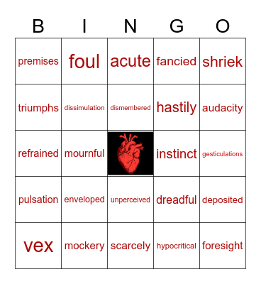 The Tell Tale Heart Bingo Card