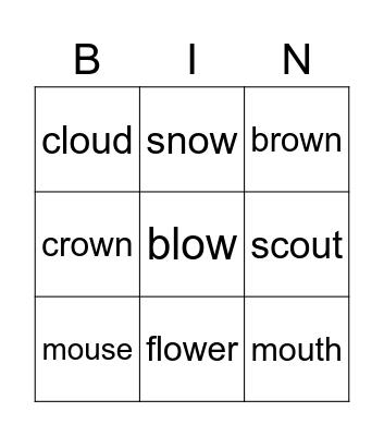 ou and ow bingo! Bingo Card