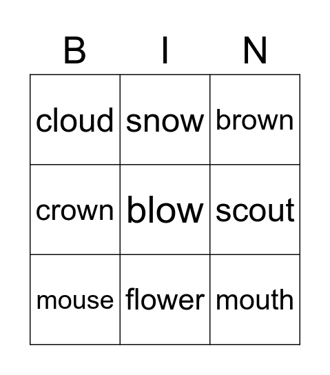 ou and ow bingo! Bingo Card