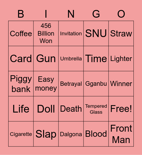 #FASquidGamesAndChill2021 Bingo Card