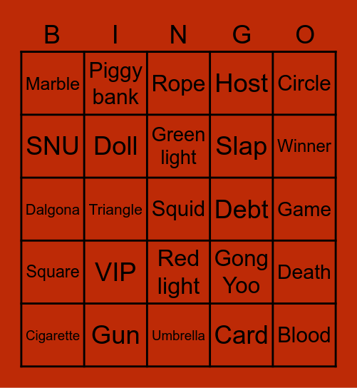 #FASquidGamesAndChill2021 Bingo Card