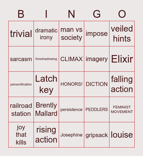 Story of an Hour Bingo Card
