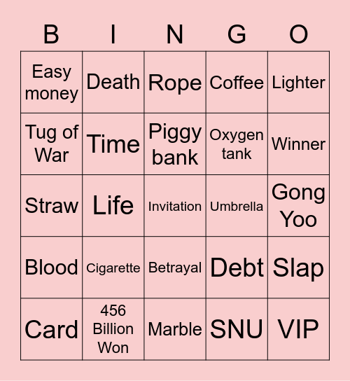 #FASquidGamesAndChill2021 Bingo Card