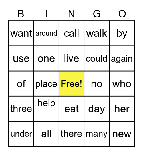 Unit 2 Sight Word Bingo Card