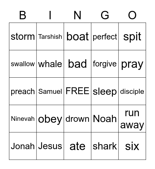 Jonah and the Whale Bingo Card