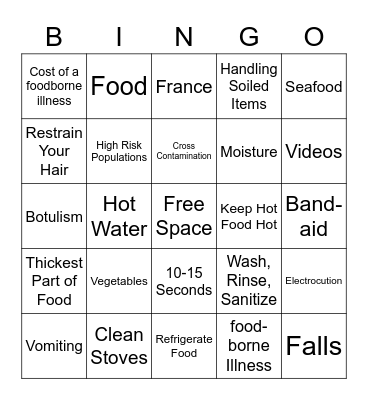 Food Safety and Sanitation Bingo Card