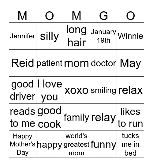 MOMGO Bingo Card