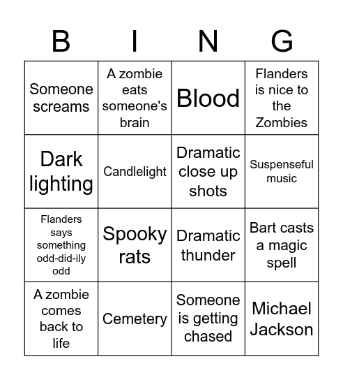 Treehouse of Horror Bingo - Dial Z for Zombie Bingo Card