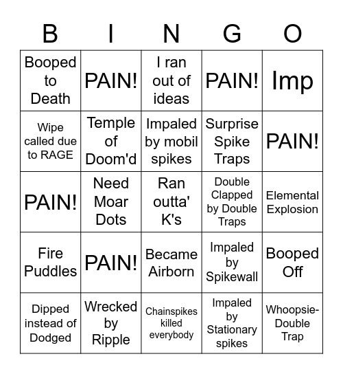 Painsmith Bingo Card