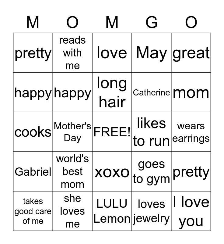 genvinde lige ud blød MOMGO Bingo Card