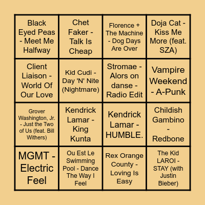 Prince Music Bingo #2 Bingo Card