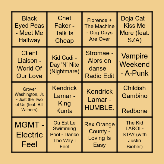 Prince Music Bingo #2 Bingo Card