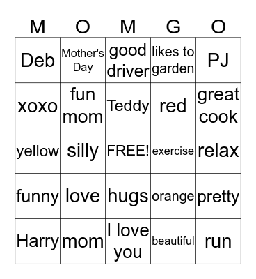 MOMGO Bingo Card