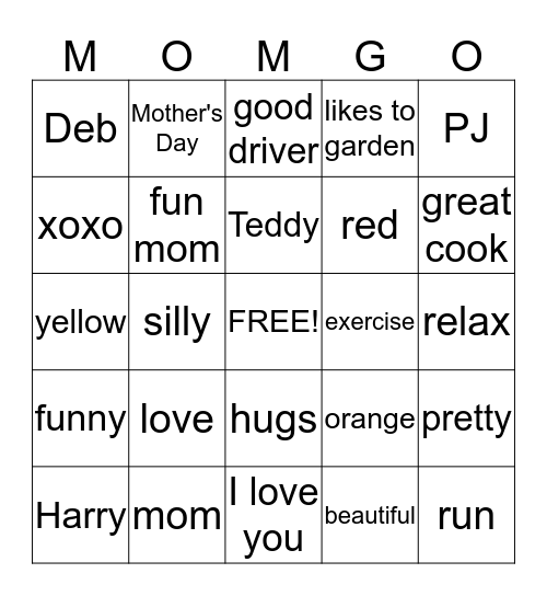 MOMGO Bingo Card