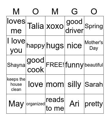 MOMGO Bingo Card