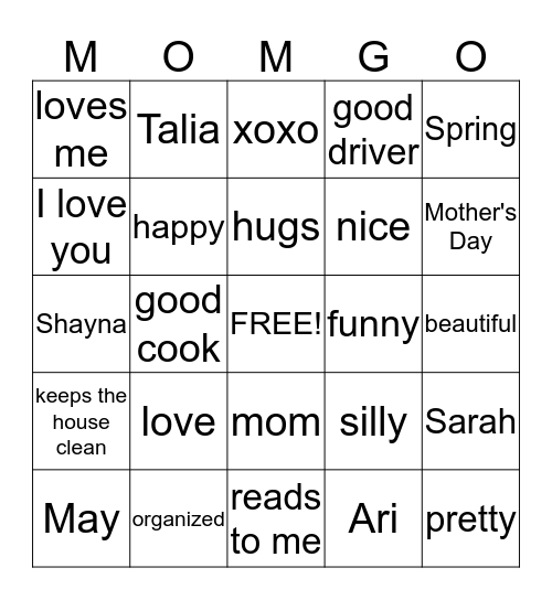 MOMGO Bingo Card