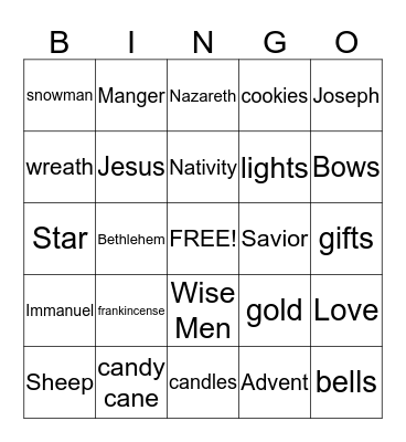Merry Christmas Bingo Card