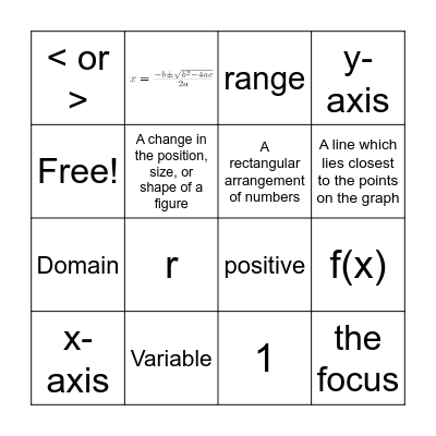 Algebra 2 BINGO Card