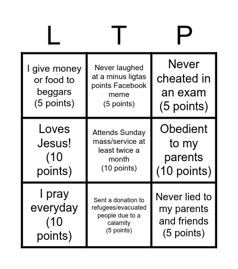 Count your Ligtas Points! Bingo Card