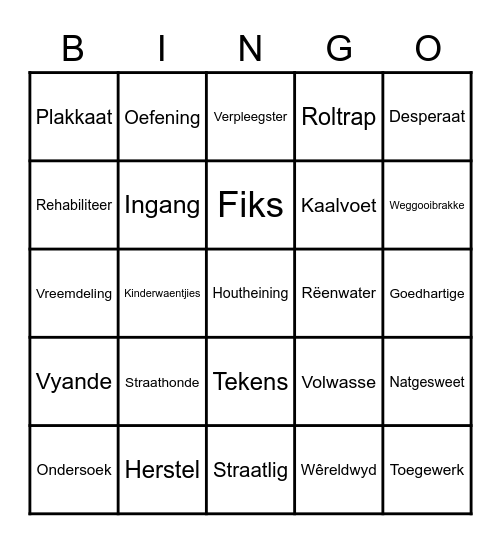 Woordeskat Bingo Card