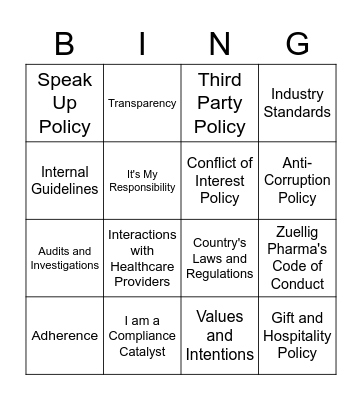 Compliance Catalyst Day Bingo Card