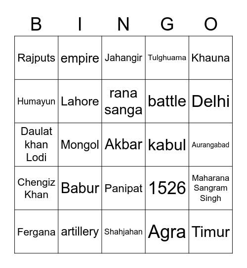 Mughal Empire Bingo Card