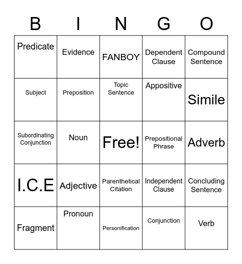 Bingo Card 1 Bingo Card