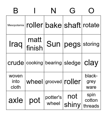 pottery and Invention of wheel with axle Bingo Card