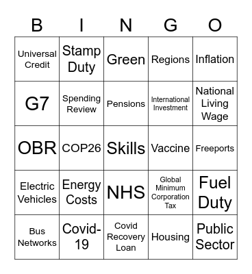 Lansons Budget Bingo Card