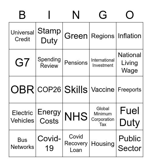 Lansons Budget Bingo Card