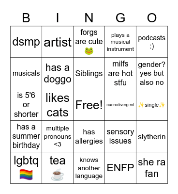 how much do we have in common? Bingo Card