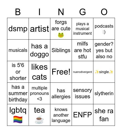 how much do we have in common? Bingo Card