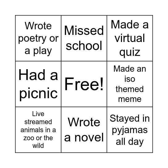 Lockdown Bingo Card