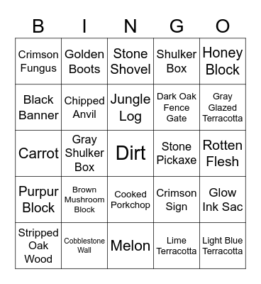 Minecraft Items 1.17 Bingo Card