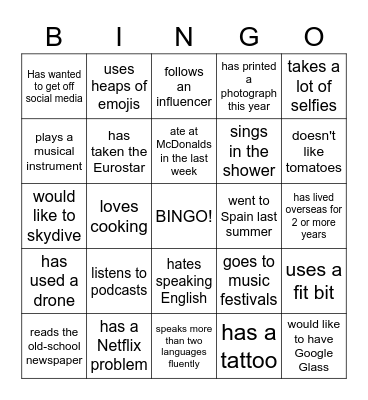 Find someone who... Bingo Card