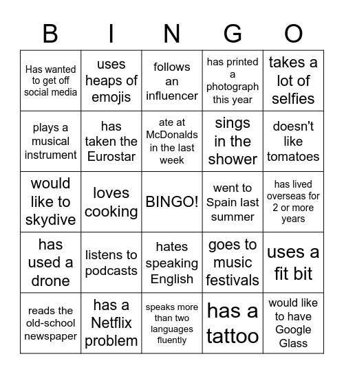 Find someone who... Bingo Card