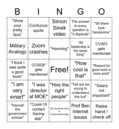 coughs Bingo Card