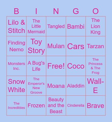 Disney Movies Bingo Card
