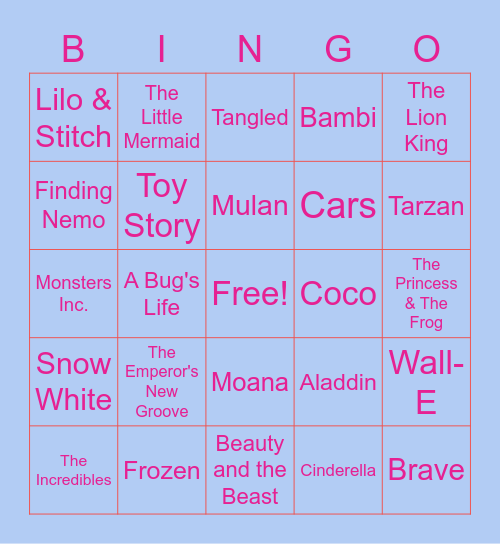 Disney Movies Bingo Card