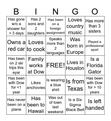 Ice-Breaker Bingo Card